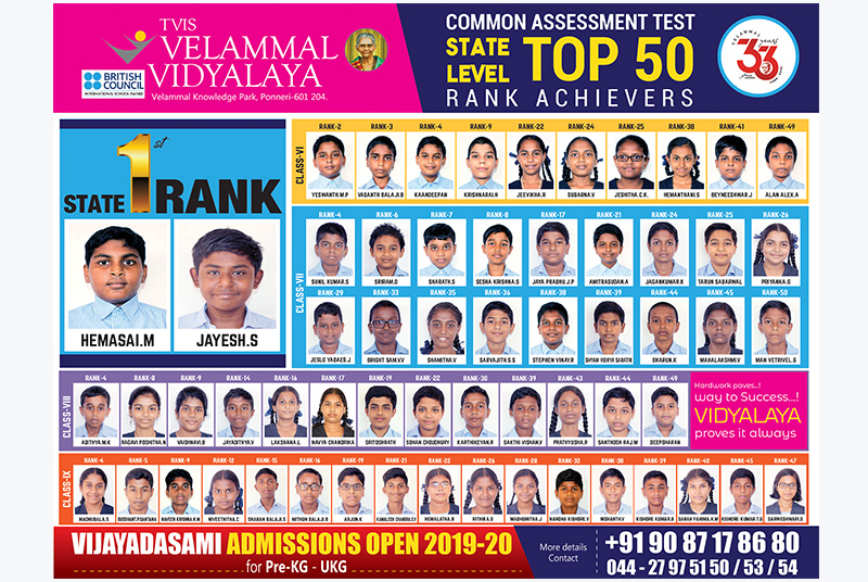 COMMON ASSESSMENT TEST (CAT) STATE LEVEL TOP 50 RANK ACHIEVERS
